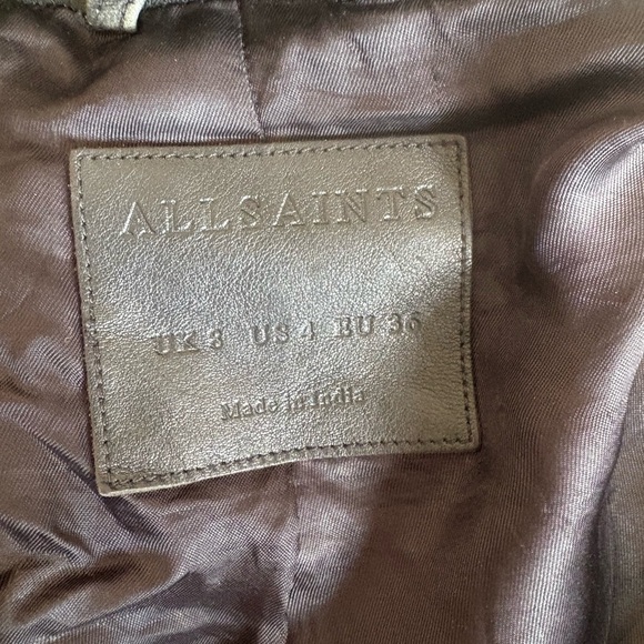 All Saints Distressed Leather Biker Jacket - Picture 6 of 11